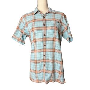 Patagonia Women's Button-up Blouse in Green and Orange Plaid Size S